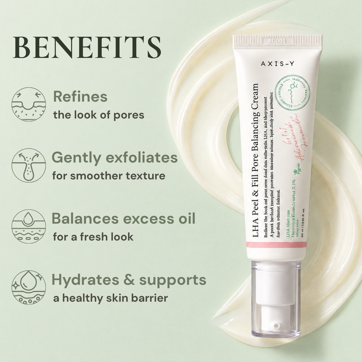 AXIS-Y LHA Peel & Fill Pore Balancing Cream | Hydrating Pore Refining Moisturizer | 80ml