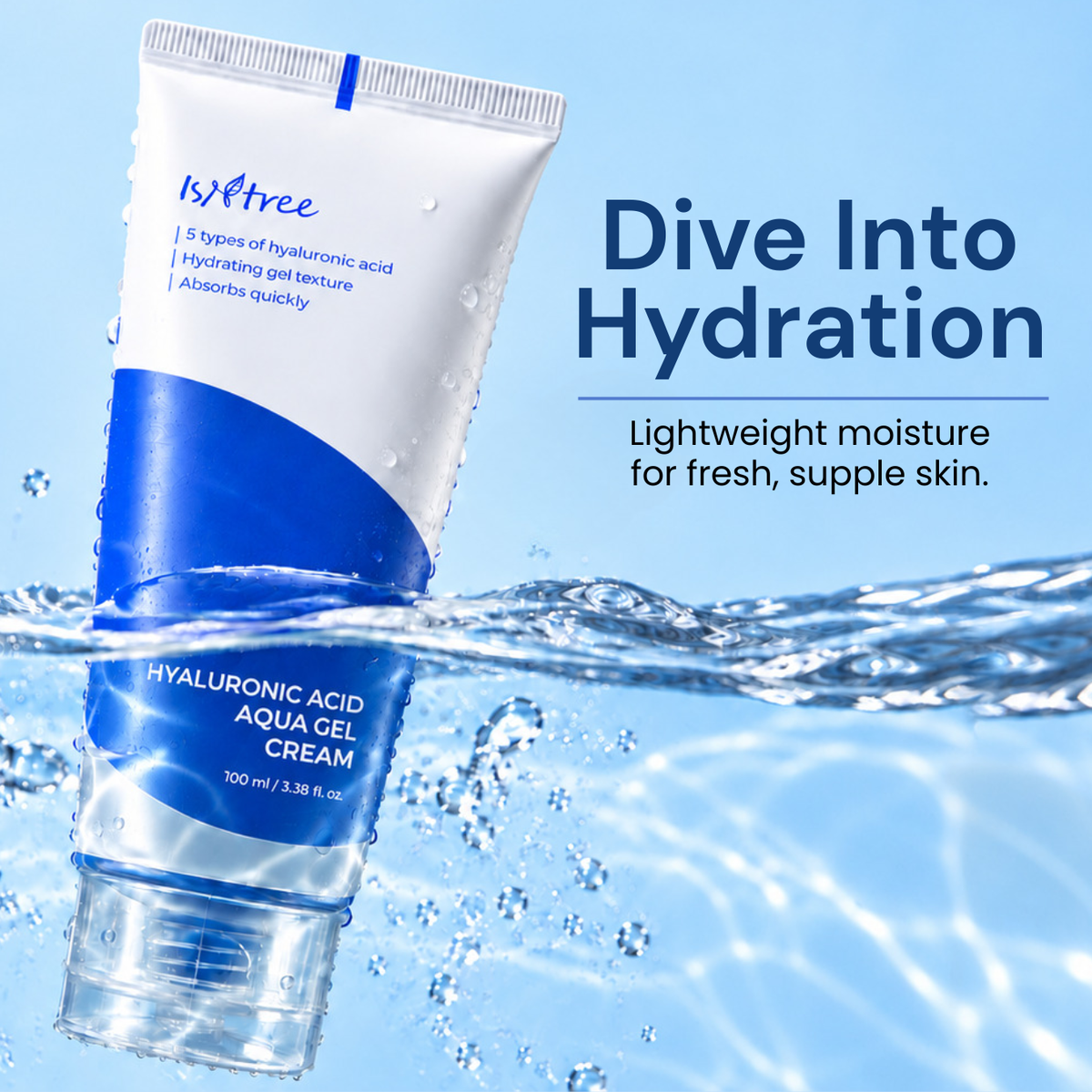 Isntree Hyaluronic Acid Aqua Gel Cream | Lightweight Hydrating Moisturizer with 5 Types of Hyaluronic Acid | 100ml