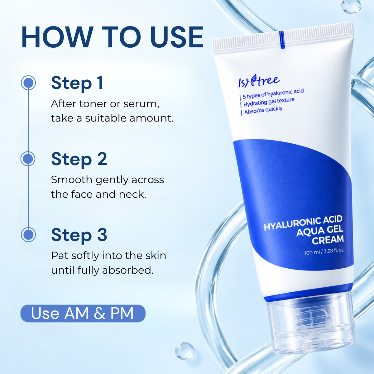 Isntree Hyaluronic Acid Aqua Gel Cream | Lightweight Hydrating Moisturizer with 5 Types of Hyaluronic Acid | 100ml
