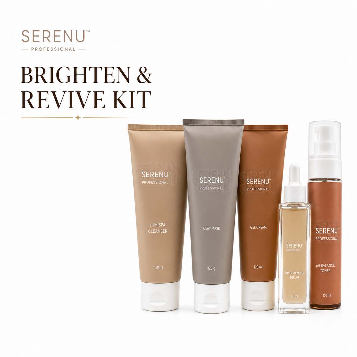 SERENU Professional Brighten & Revive Kit | Complete Brightening Skincare Routine | 5-Piece Set