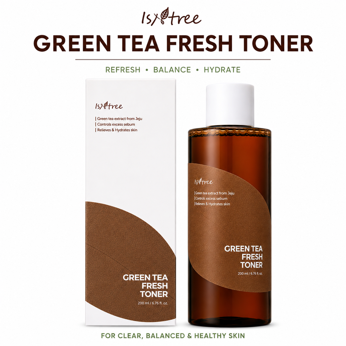Isntree Green Tea Fresh Toner | Hydrating & Sebum Control Facial Toner with Jeju Green Tea Extract | 200ml