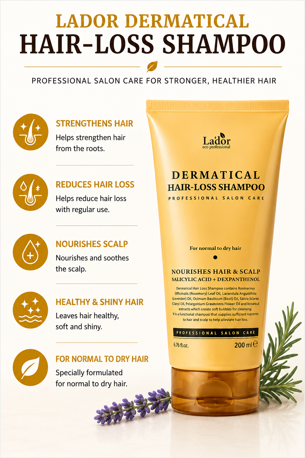 La'dor Dermatical Hair-Loss Shampoo 200ml | Nourishes Hair & Scalp | Professional Salon Care