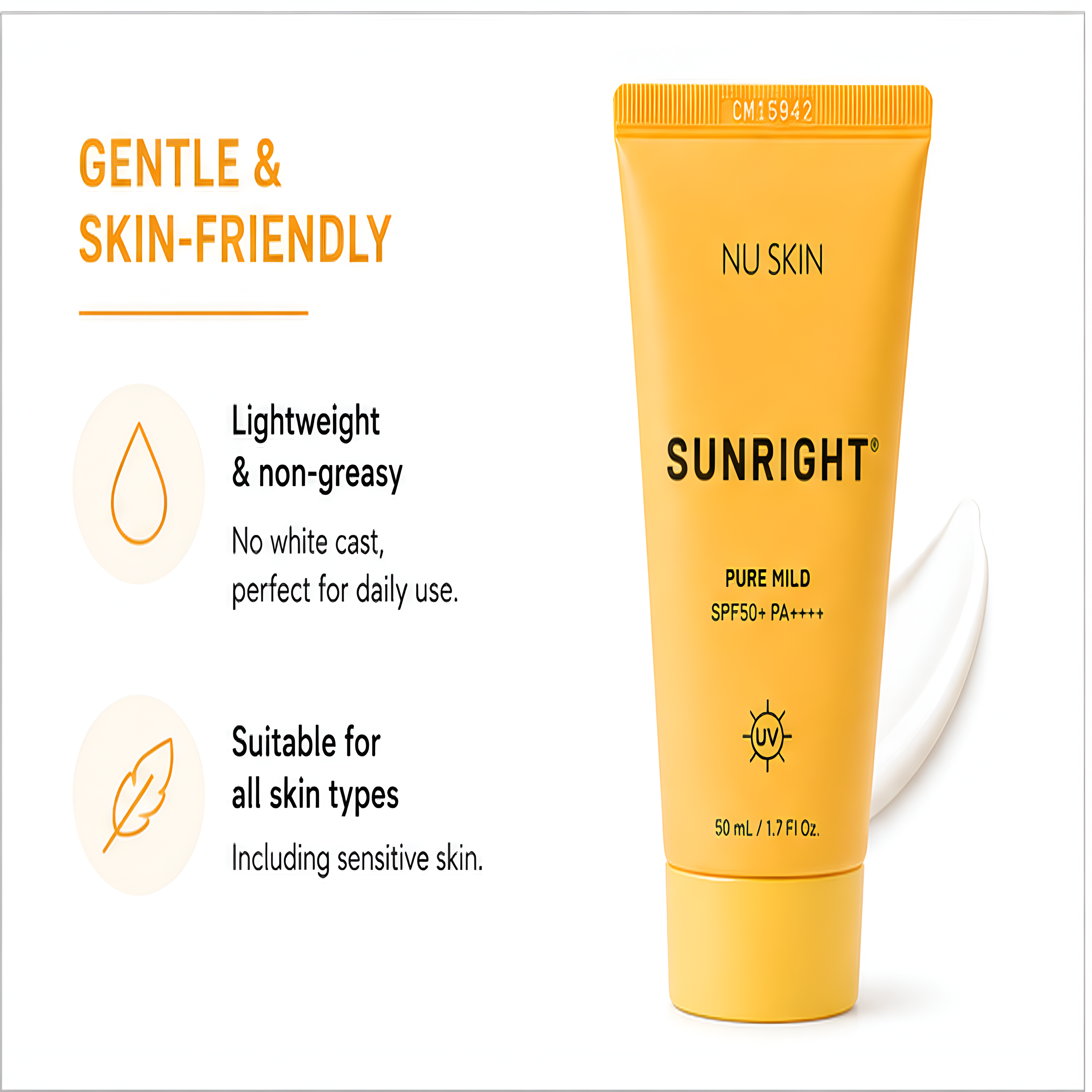 Nu Skin Sunright® Pure Mild Sunscreen SPF 50+ PA++++ | Lightweight Daily UV Protection | 50 mL