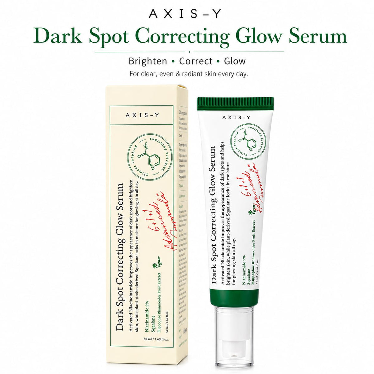 AXIS-Y Dark Spot Correcting Glow Serum | Niacinamide 5% Brightening Serum for Dark Spots & Uneven Skin Tone | 50ml