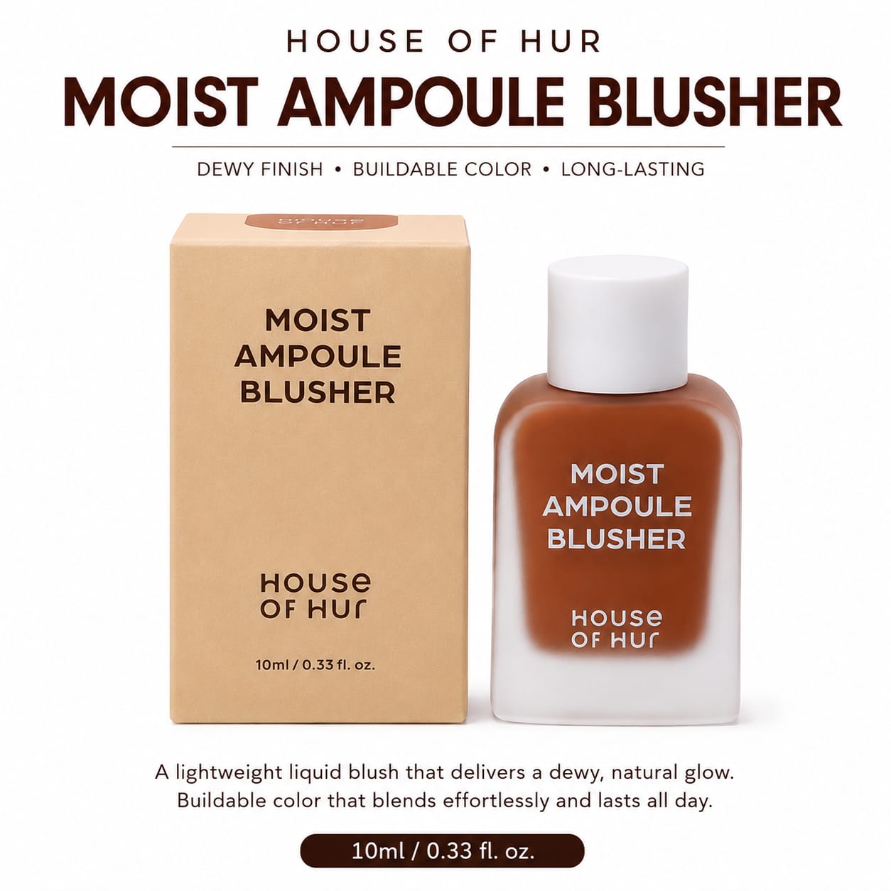 House of Hur Moist Ampoule Blusher – Hydrating Liquid Blush | Natural Dewy Finish | 10ml
