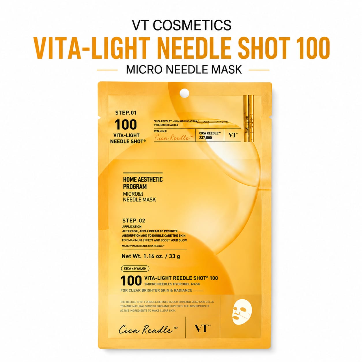 VT Cosmetics Vita-Light Needle Shot 100 Micro Needle Hydrogel Face Mask | Brightening & Hydrating Sheet Mask (33g)