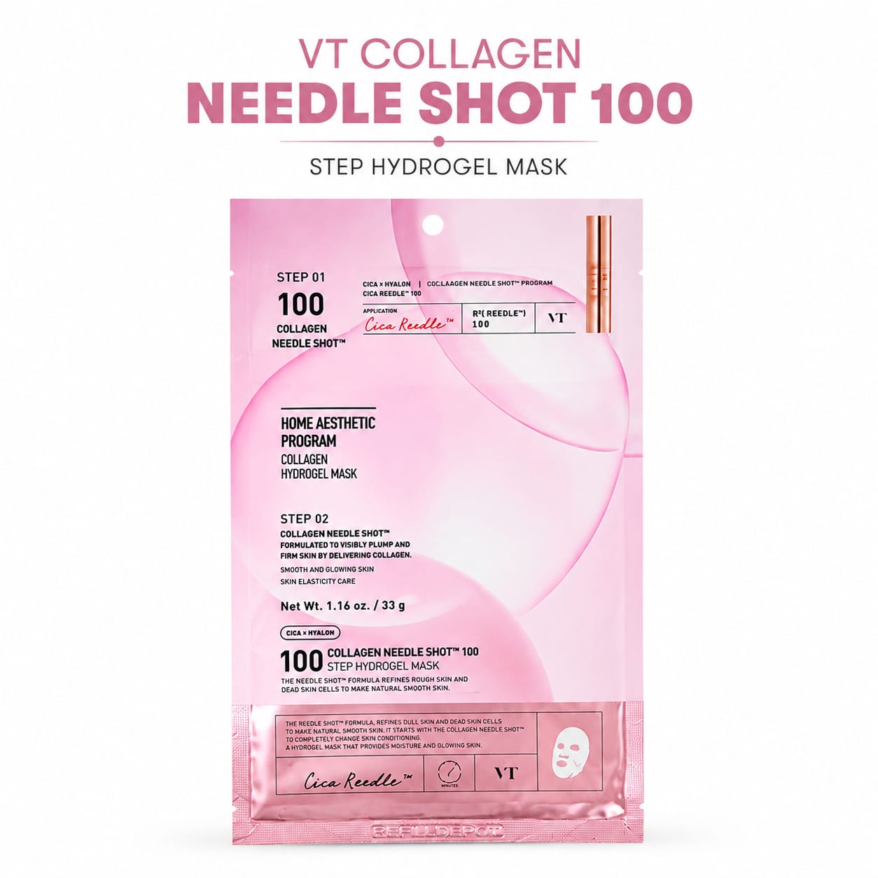 VT Collagen Reedle Shot 100 Step Hydrogel Mask | Hydrating & Firming Sheet Mask (33g)