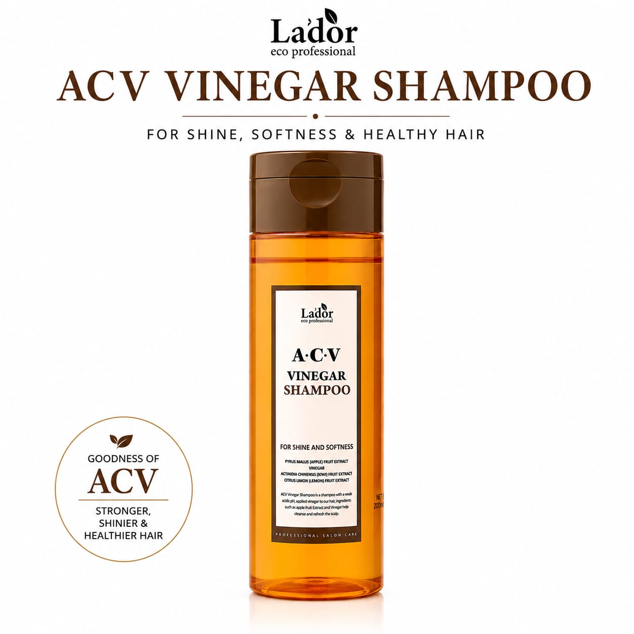 La'dor ACV Vinegar Shampoo 200ml | Apple Cider Vinegar Shampoo for Shine, Softness & Scalp Care