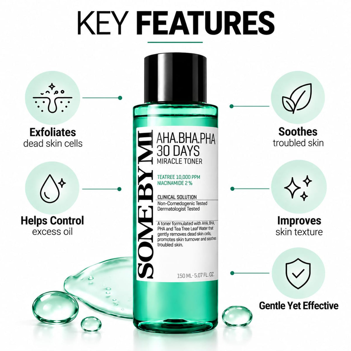 SOME BY MI AHA.BHA.PHA 30 Days Miracle Toner (30ml) | Tea Tree & Niacinamide Facial Exfoliating Toner
