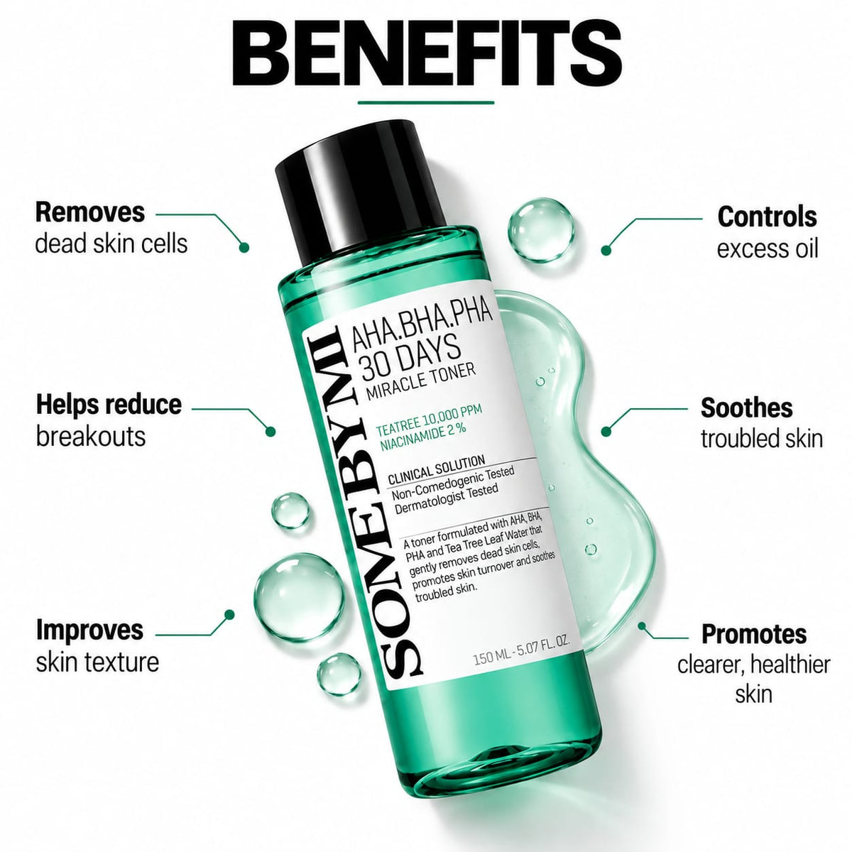 SOME BY MI AHA.BHA.PHA 30 Days Miracle Toner (30ml) | Tea Tree & Niacinamide Facial Exfoliating Toner